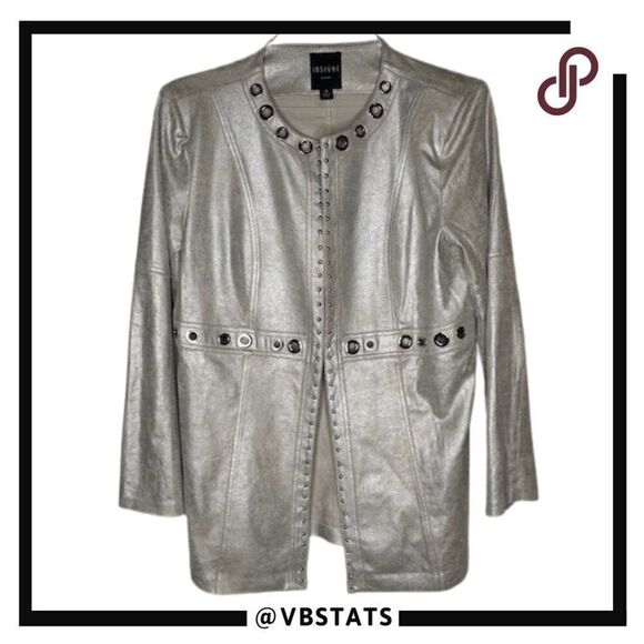 Insight New York Embellished Liquid Silver Jacket w/ Hook and Eye Close - Picture 1 of 7